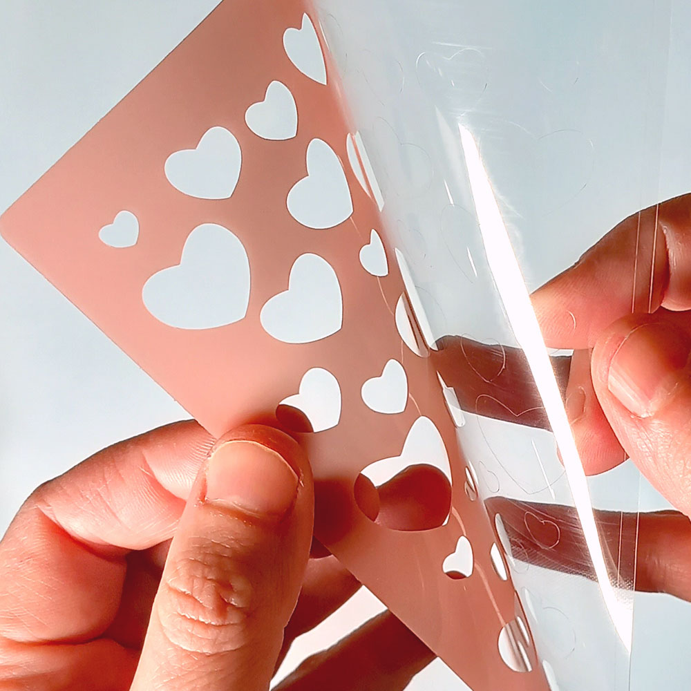Reusable Stencil - Professional Quality - Crackle & Leaves Mix Media - Made in the UK - High Adhesive - Pink Vinyl Material for Glass, Mirrors, Bottles, Tiles, Wood