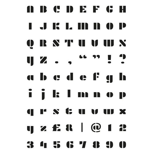 Reusable Stencil - Professional Quality - Alphabet - Block Retro - Made in the UK - Food Safe Non Adhesive - White Laser Cut PET Material for Cakes, Cookies, Coffees, Serving Plates