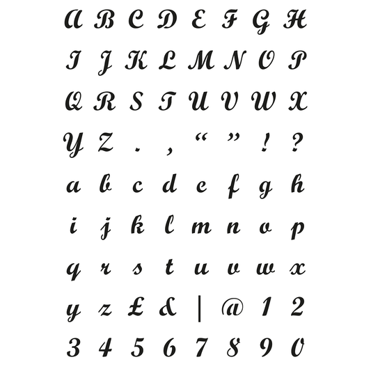 Reusable Stencil - Professional Quality - Alphabet - Bold Script - Made in the UK - Food Safe Non Adhesive - White Laser Cut PET Material for Cakes, Cookies, Coffees, Serving Plates