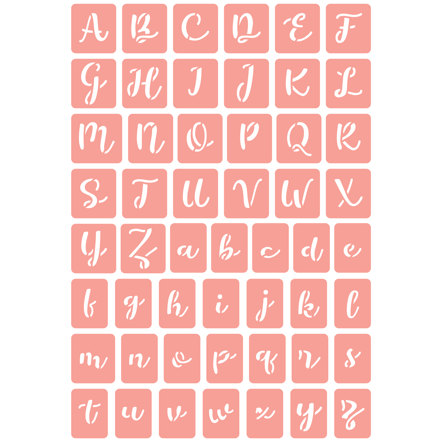 Reusable Stencil - Professional Quality - Alphabet - Fun Script - Made in the UK - High Adhesive - Pink Vinyl Material for Glass, Mirrors, Bottles, Tiles, Wood