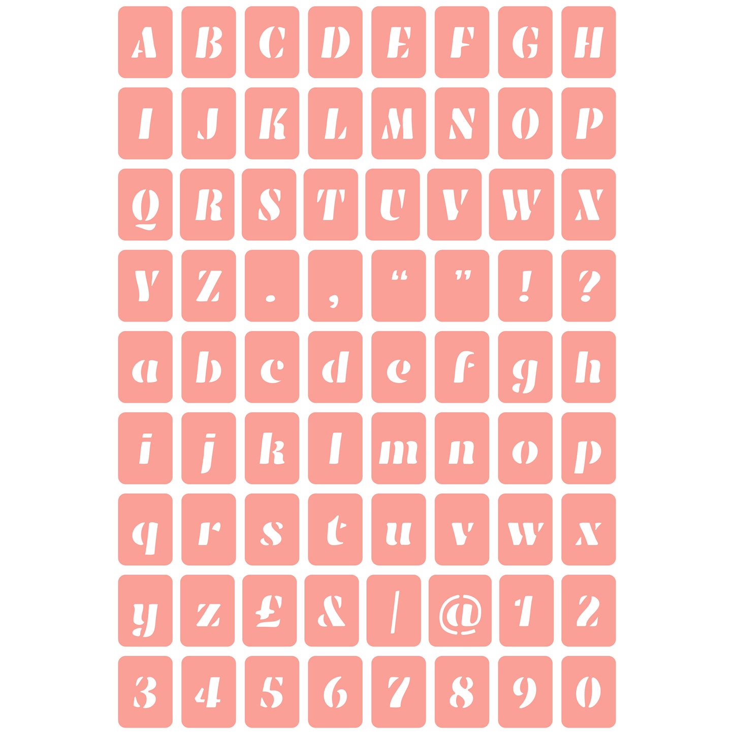 Reusable Stencil - Professional Quality - Alphabet - Soft Bold Italic - Made in the UK - High Adhesive - Pink Vinyl Material for Glass, Mirrors, Bottles, Tiles, Wood