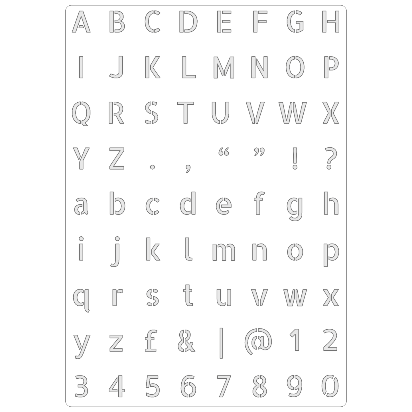Reusable Stencil - Professional Quality - Alphabet Vertical Sans Serif - Made in the UK - Food Safe Non Adhesive - White Laser Cut PET Material for Cakes, Cookies, Coffees, Serving Plates