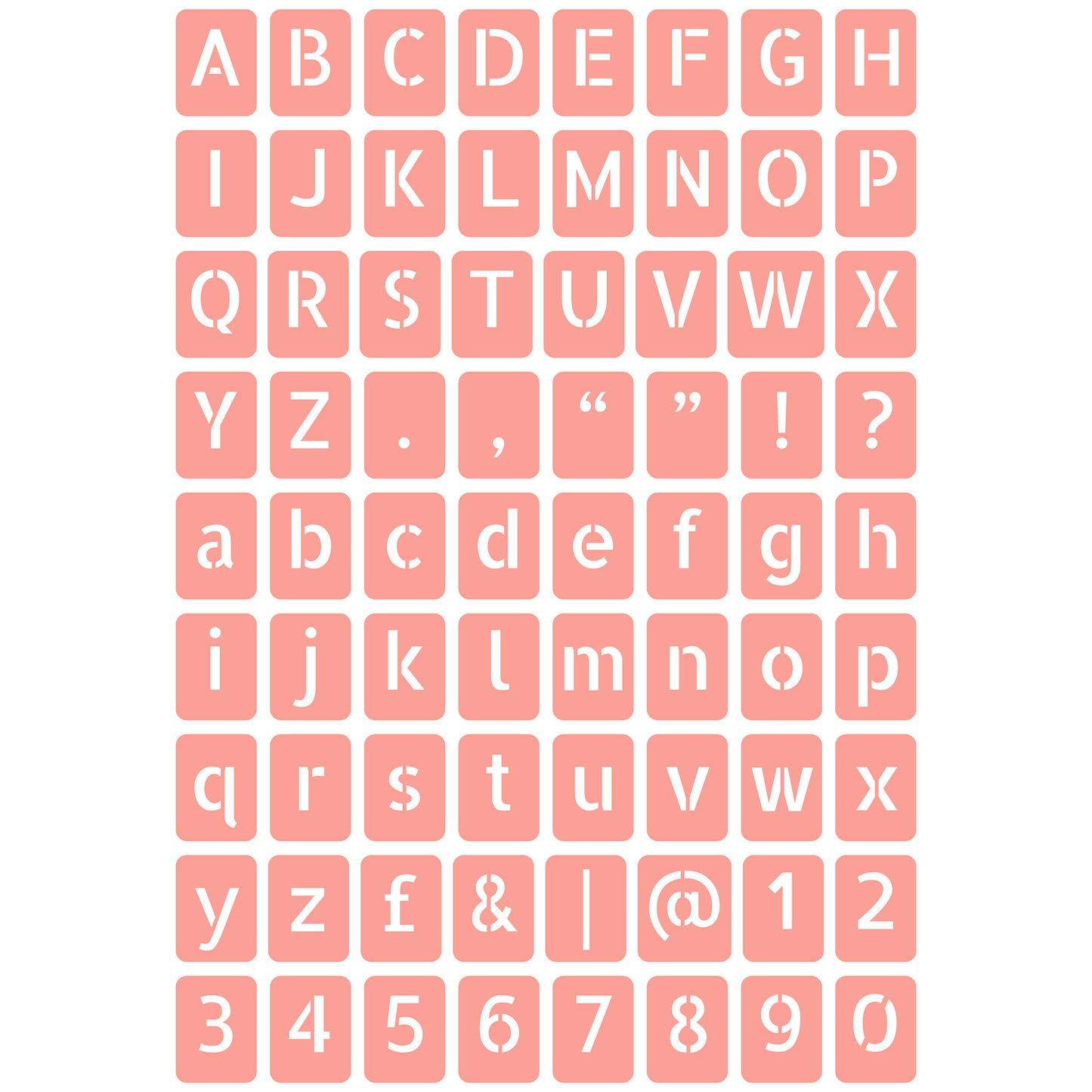 Reusable Stencil - Professional Quality - Alphabet Vertical Sans Serif - Made in the UK - High Adhesive - Pink Vinyl Material for Glass, Mirrors, Bottles, Tiles, Wood