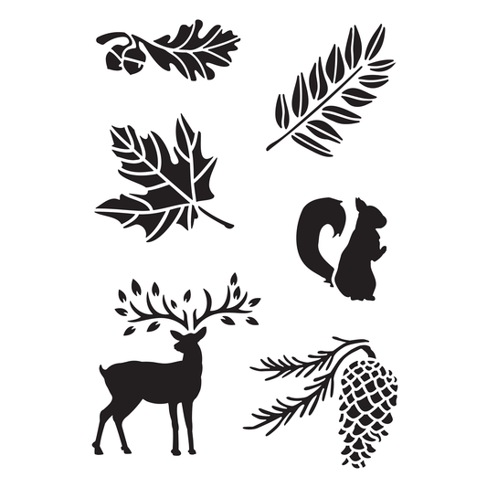 Reusable Stencil - Professional Quality - Autumn Forest - Made in the UK - Food Safe Non Adhesive - White Laser Cut PET Material for Cakes, Cookies, Coffees, Serving Plates