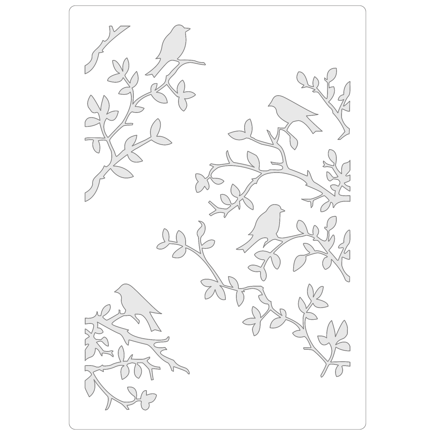 Reusable Stencil - Professional Quality - Birds On Branches - Made in the UK - Food Safe Non Adhesive - White Laser Cut PET Material for Cakes, Cookies, Coffees, Serving Plates