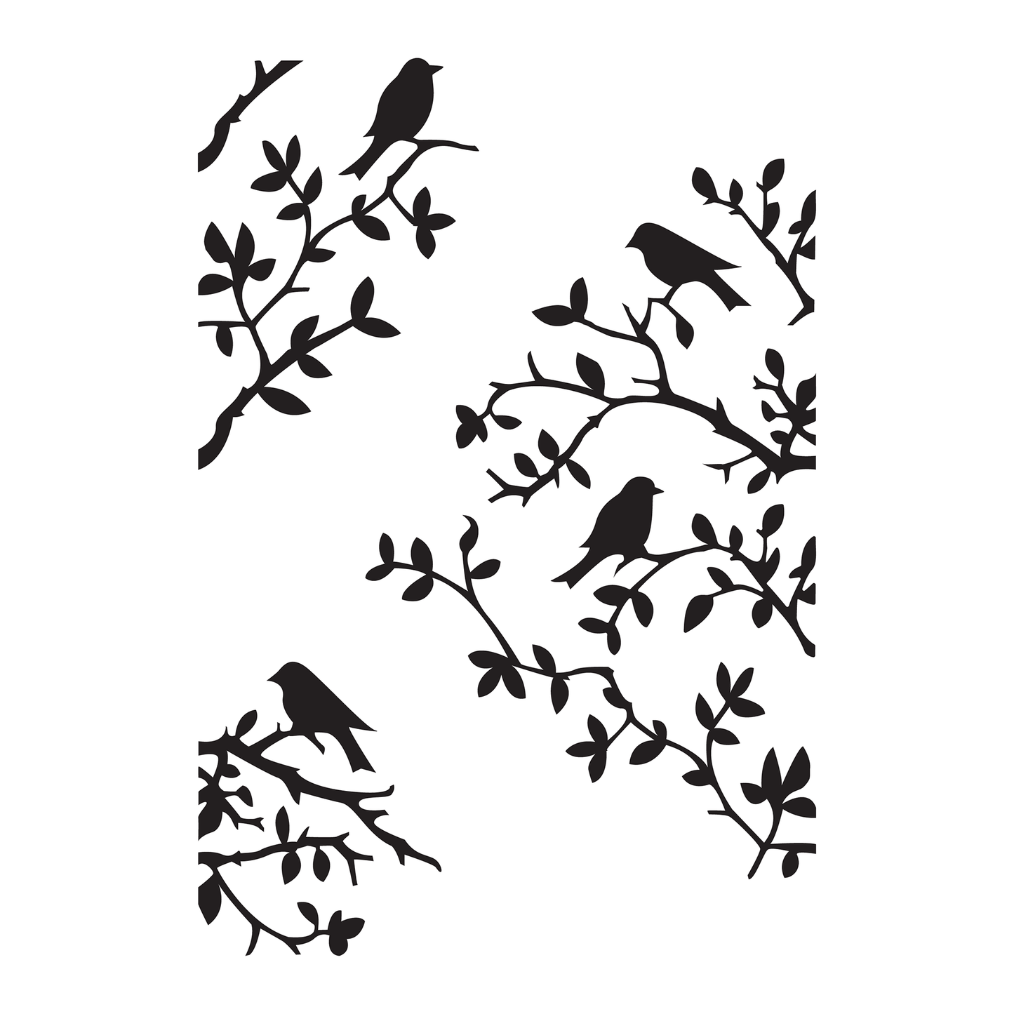Reusable Stencil - Professional Quality - Birds On Branches - Made in the UK - High Adhesive - Pink Vinyl Material for Glass, Mirrors, Bottles, Tiles, Wood