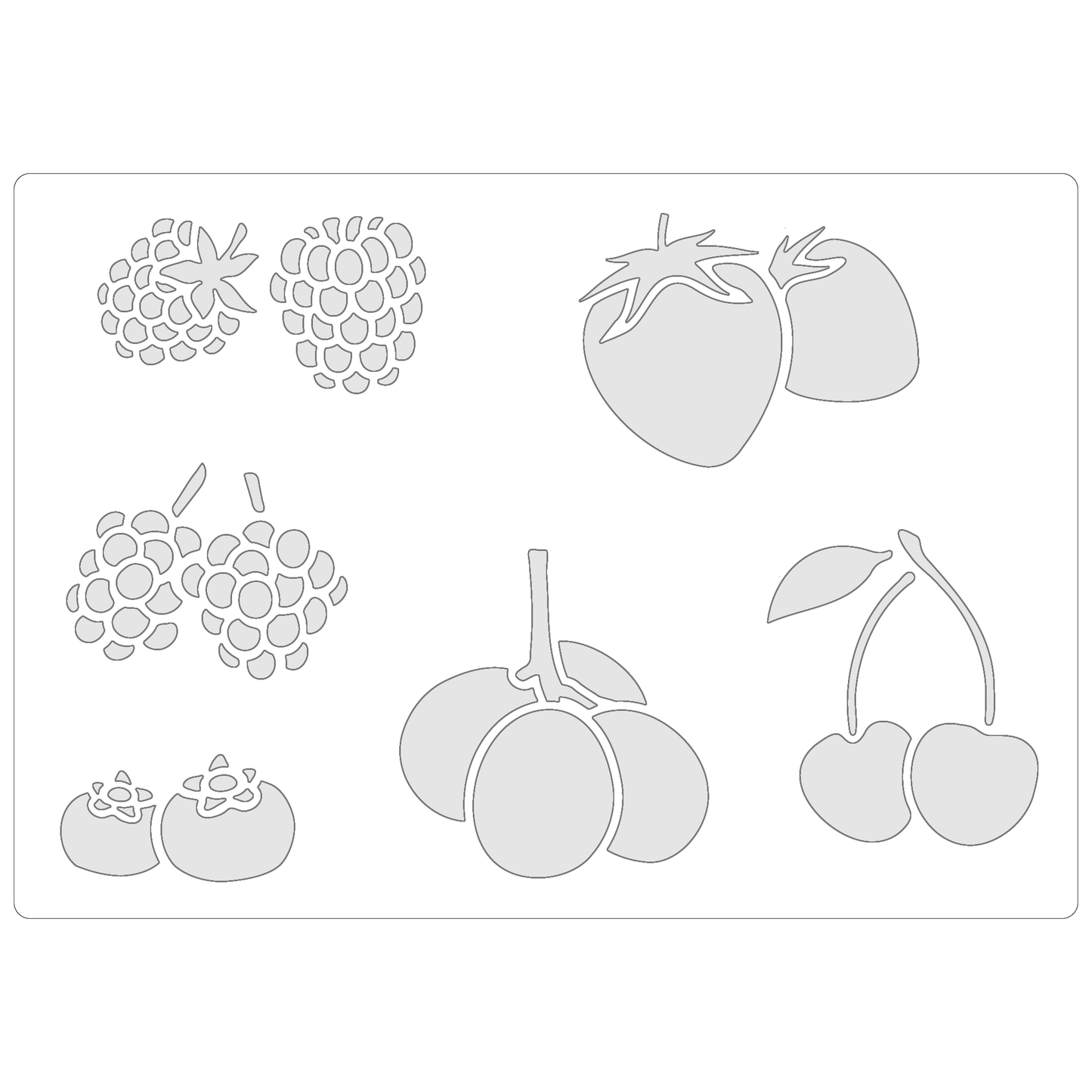 Reusable Stencil - Professional Quality - Bold Berries - Made in the UK - Food Safe Non Adhesive - White Laser Cut PET Material for Cakes, Cookies, Coffees, Serving Plates
