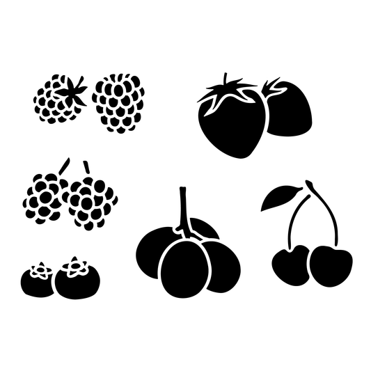 Reusable Stencil - Professional Quality - Bold Berries - Made in the UK - High Adhesive - Pink Vinyl Material for Glass, Mirrors, Bottles, Tiles, Wood