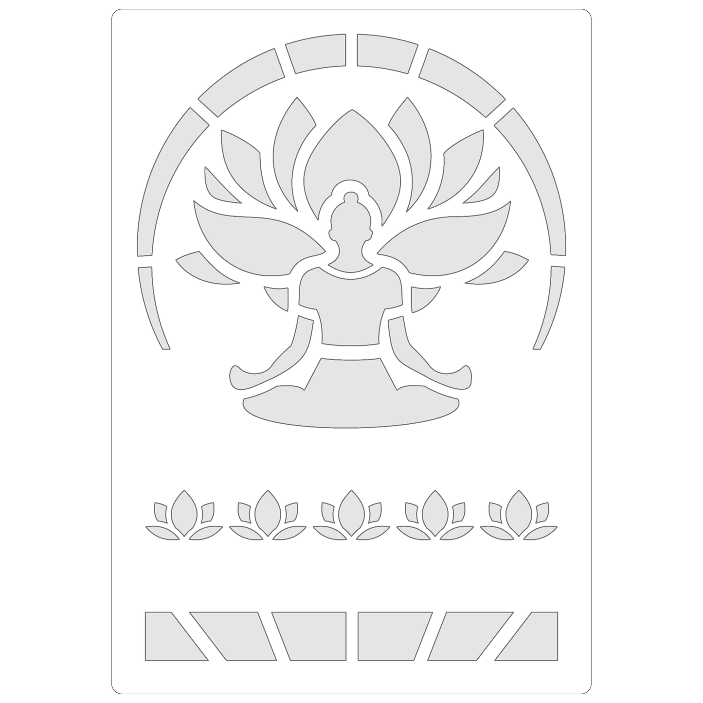 Reusable Stencil - Professional Quality - Buddha Lotus Aura - Made in the UK - Food Safe Non Adhesive - White Laser Cut PET Material for Cakes, Cookies, Coffees, Serving Plates