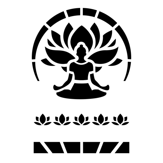 Reusable Stencil - Professional Quality - Buddha Lotus Aura - Made in the UK - Food Safe Non Adhesive - White Laser Cut PET Material for Cakes, Cookies, Coffees, Serving Plates