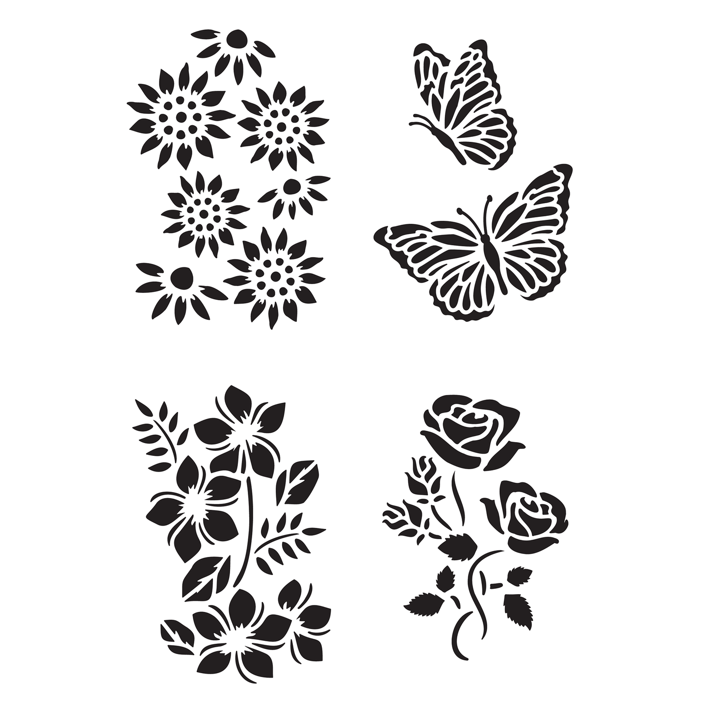 Reusable Stencil - Professional Quality - Butterflies & Flowers #2 - Made in the UK - High Adhesive - Pink Vinyl Material for Glass, Mirrors, Bottles, Tiles, Wood