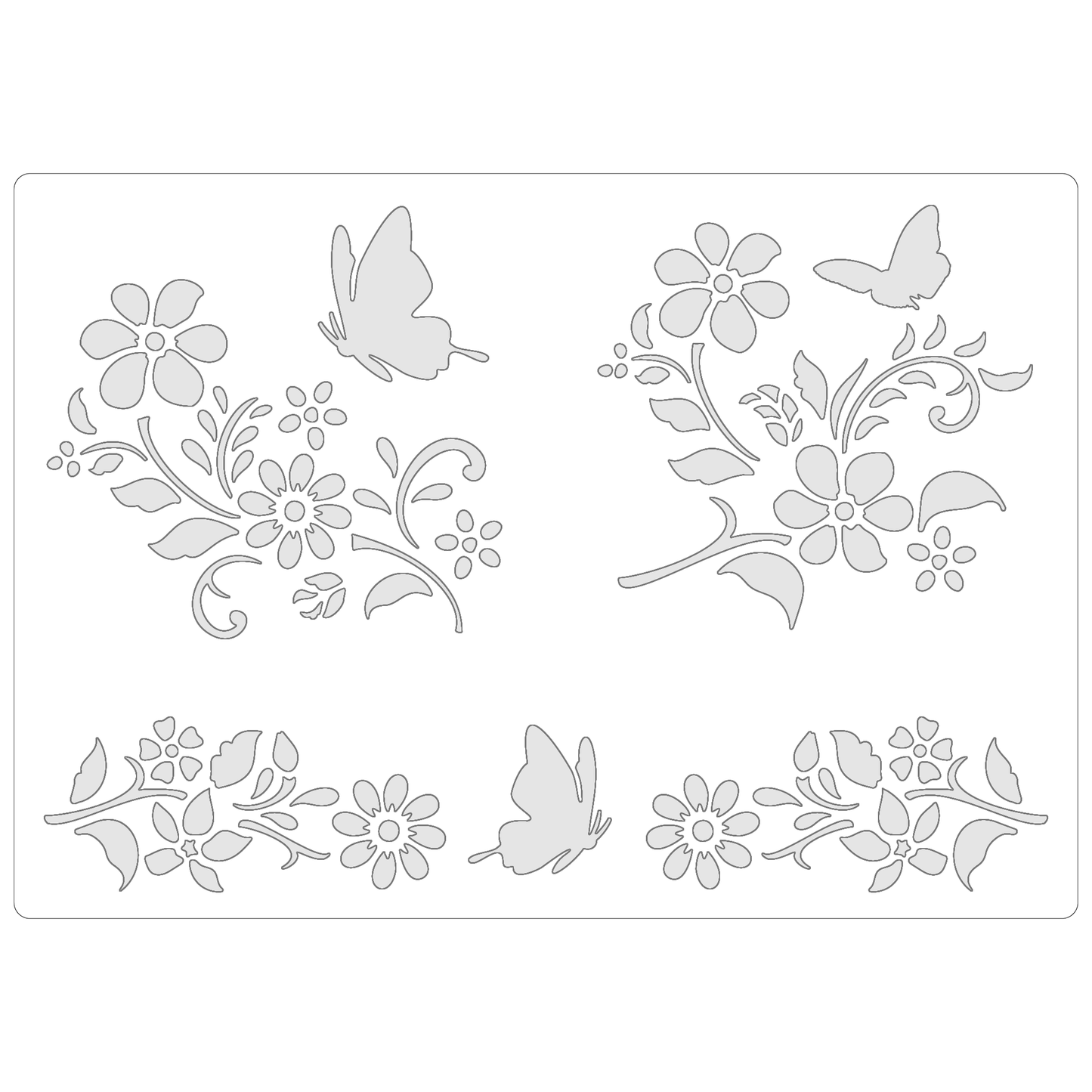 Reusable Stencil - Professional Quality - Butterflies & Flowers - Made in the UK - Food Safe Non Adhesive - White Laser Cut PET Material for Cakes, Cookies, Coffees, Serving Plates
