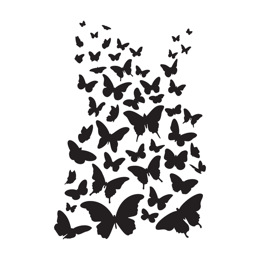 Reusable Stencil - Professional Quality - Butterflies Everywhere - Made in the UK - Food Safe Non Adhesive - White Laser Cut PET Material for Cakes, Cookies, Coffees, Serving Plates