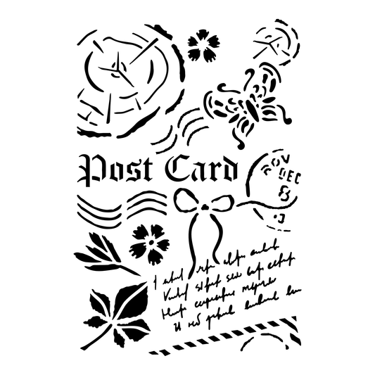 Reusable Stencil - Professional Quality - Butterfly Postcard - Made in the UK - High Adhesive - Pink Vinyl Material for Glass, Mirrors, Bottles, Tiles, Wood