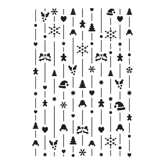 Reusable Stencil - Professional Quality - Christmas Background - Made in the UK - Food Safe Non Adhesive - White Laser Cut PET Material for Cakes, Cookies, Coffees, Serving Plates