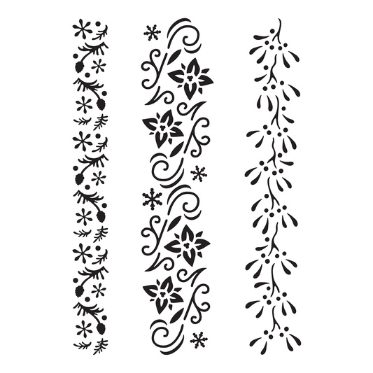 Reusable Stencil - Professional Quality - Christmas Borders #1 - Made in the UK - High Adhesive - Pink Vinyl Material for Glass, Mirrors, Bottles, Tiles, Wood