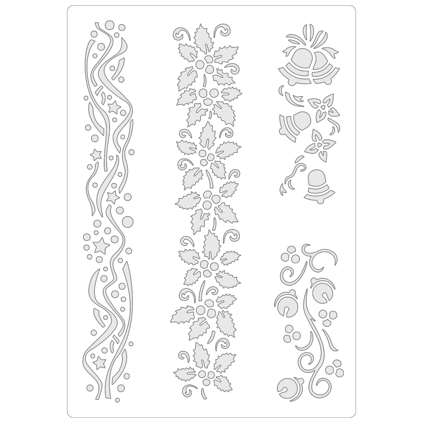 Reusable Stencil - Professional Quality - Christmas Borders #3 - Made in the UK - Food Safe Non Adhesive - White Laser Cut PET Material for Cakes, Cookies, Coffees, Serving Plates