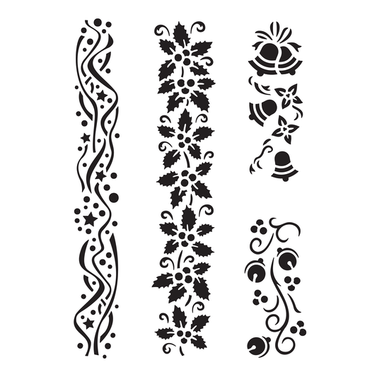 Reusable Stencil - Professional Quality - Christmas Borders #3 - Made in the UK - Food Safe Non Adhesive - White Laser Cut PET Material for Cakes, Cookies, Coffees, Serving Plates