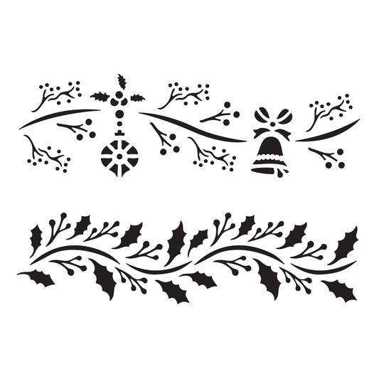 Reusable Stencil - Professional Quality - Christmas Borders #5 - Made in the UK - High Adhesive - Pink Vinyl Material for Glass, Mirrors, Bottles, Tiles, Wood