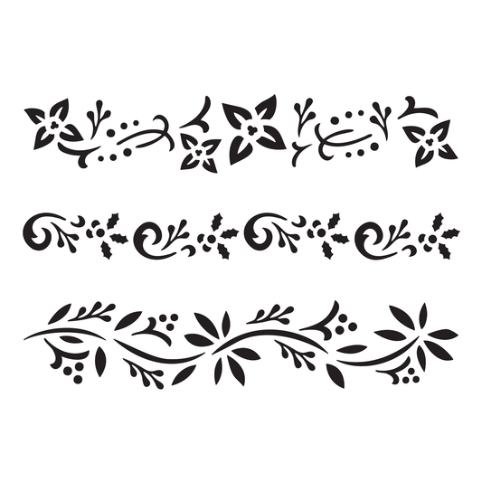 Reusable Stencil - Professional Quality - Christmas Borders #6 - Made in the UK - Food Safe Non Adhesive - White Laser Cut PET Material for Cakes, Cookies, Coffees, Serving Plates