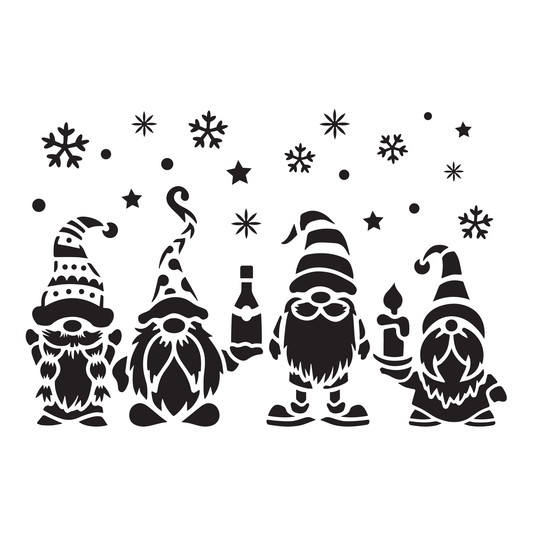 Reusable Stencil - Professional Quality - Christmas Gnomes #1 - Made in the UK - Food Safe Non Adhesive - White Laser Cut PET Material for Cakes, Cookies, Coffees, Serving Plates