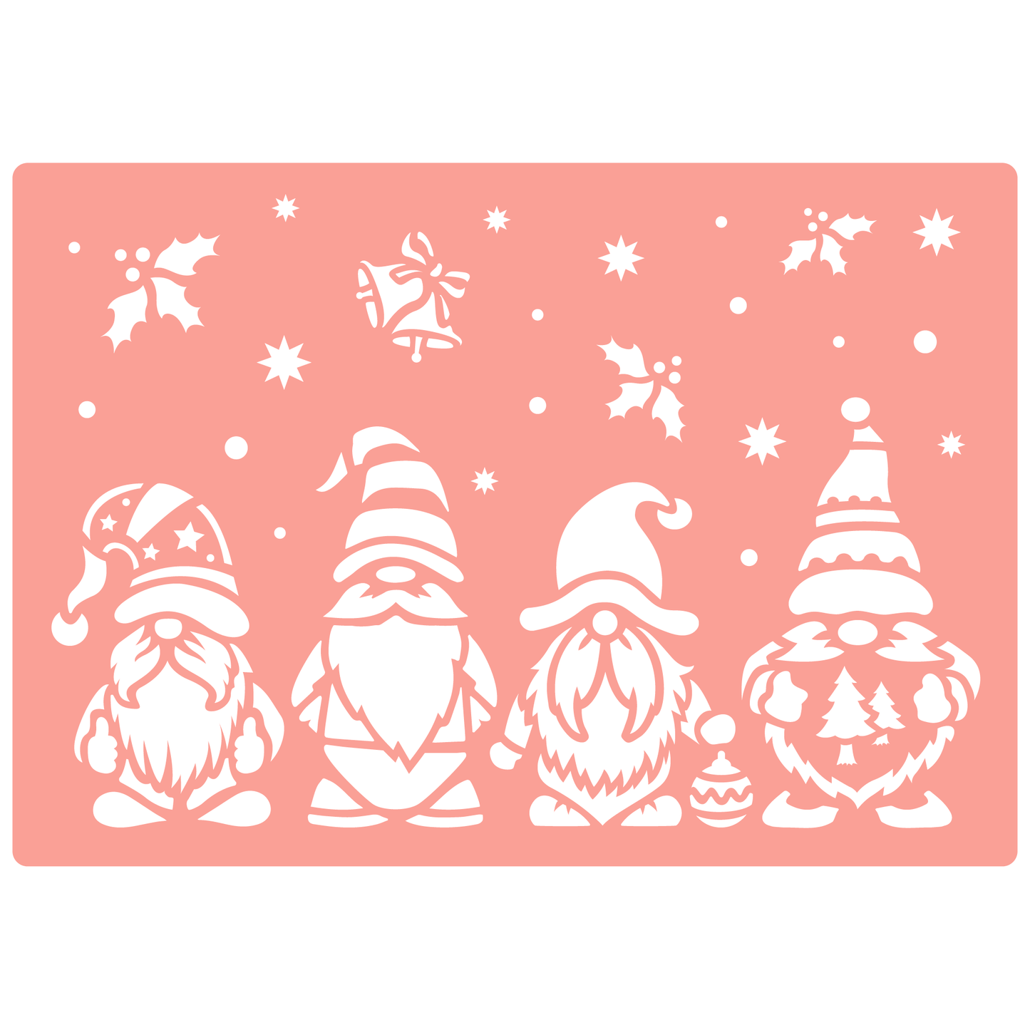 Reusable Stencil - Professional Quality - Christmas Gnomes #2 - Made in the UK - High Adhesive - Pink Vinyl Material for Glass, Mirrors, Bottles, Tiles, Wood