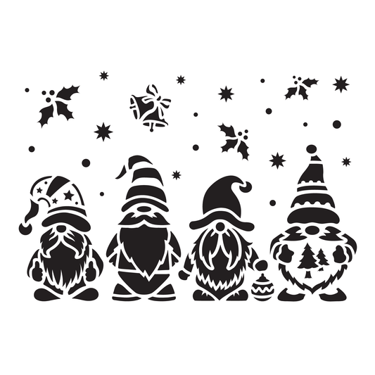 Reusable Stencil - Professional Quality - Christmas Gnomes #2 - Made in the UK - Food Safe Non Adhesive - White Laser Cut PET Material for Cakes, Cookies, Coffees, Serving Plates