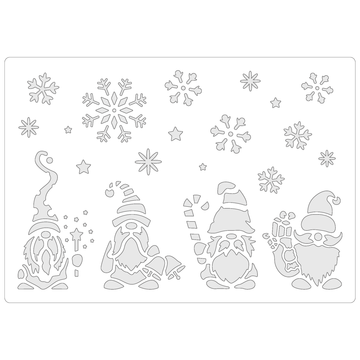 Reusable Stencil - Professional Quality - Christmas Gnomes #3 - Made in the UK - Food Safe Non Adhesive - White Laser Cut PET Material for Cakes, Cookies, Coffees, Serving Plates