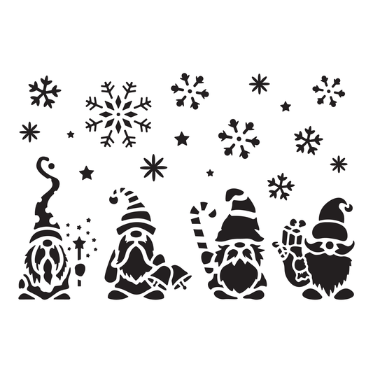 Reusable Stencil - Professional Quality - Christmas Gnomes #3 - Made in the UK - Food Safe Non Adhesive - White Laser Cut PET Material for Cakes, Cookies, Coffees, Serving Plates