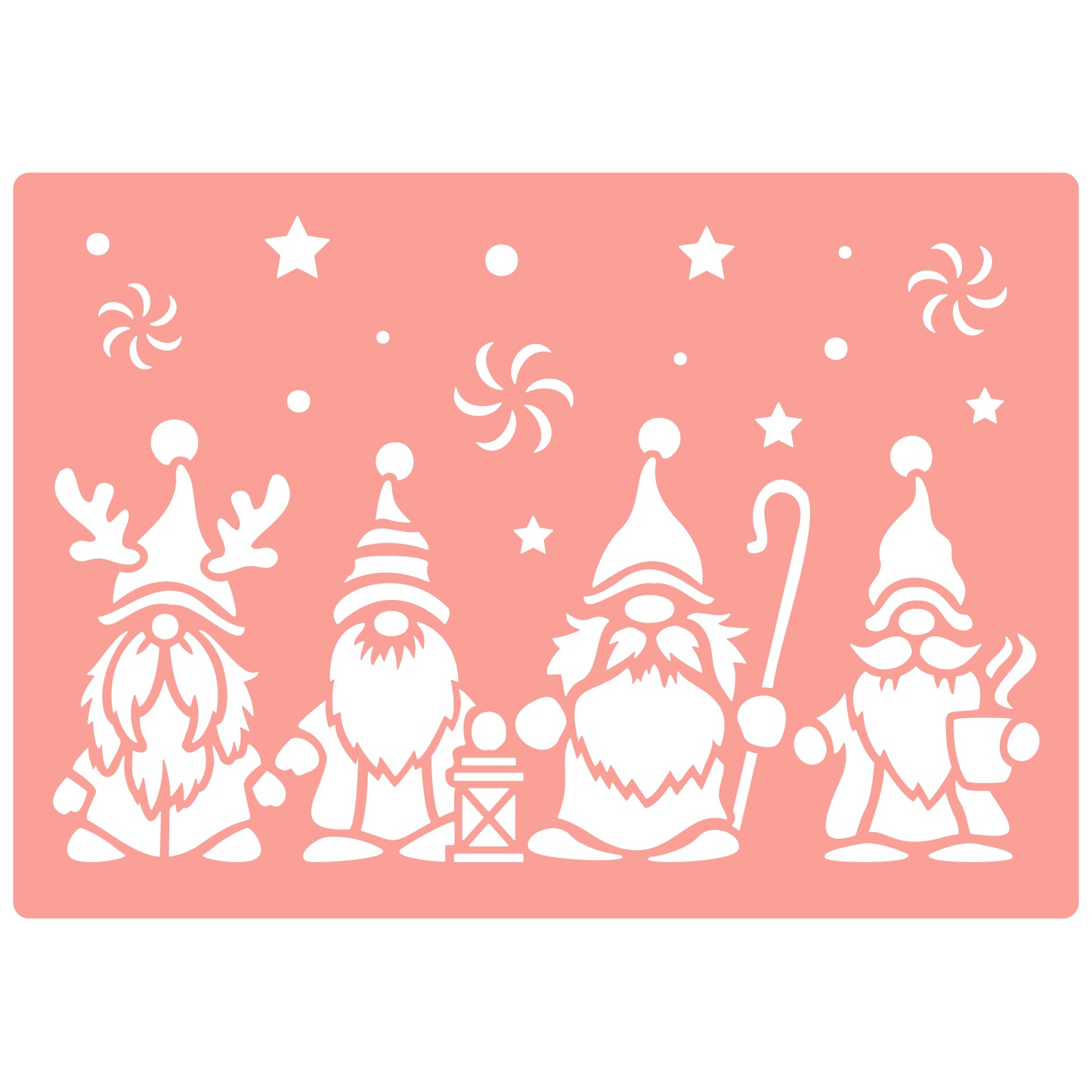 Reusable Stencil - Professional Quality - Christmas Gnomes #4 - Made in the UK - High Adhesive - Pink Vinyl Material for Glass, Mirrors, Bottles, Tiles, Wood