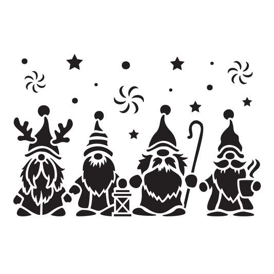 Reusable Stencil - Professional Quality - Christmas Gnomes #4 - Made in the UK - Food Safe Non Adhesive - White Laser Cut PET Material for Cakes, Cookies, Coffees, Serving Plates