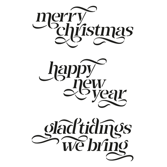 Reusable Stencil - Professional Quality - Christmas Greetings #1 - Made in the UK - Food Safe Non Adhesive - White Laser Cut PET Material for Cakes, Cookies, Coffees, Serving Plates