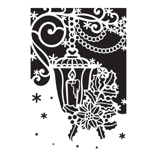 Reusable Stencil - Professional Quality - Christmas Lantern - Made in the UK - Food Safe Non Adhesive - White Laser Cut PET Material for Cakes, Cookies, Coffees, Serving Plates