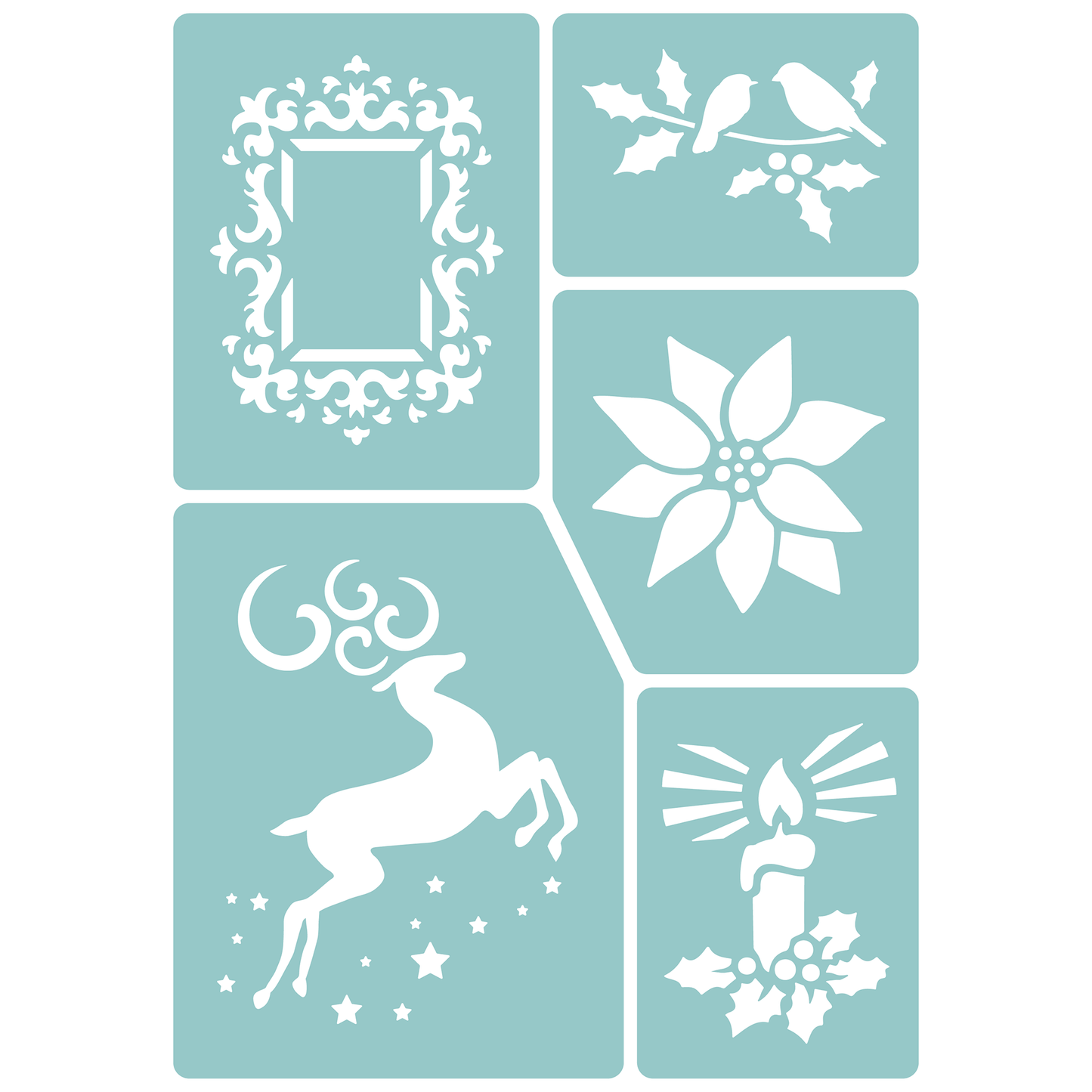 Reusable Stencil - Professional Quality - Christmas Selection #2 - Made in the UK - Low Adhesive - Blue Vinyl Material for Cardmaking, Canvas, Paper, Interior Decor, Layering