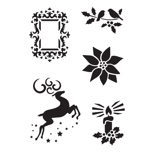 Reusable Stencil - Professional Quality - Christmas Selection #2 - Made in the UK - High Adhesive - Pink Vinyl Material for Glass, Mirrors, Bottles, Tiles, Wood