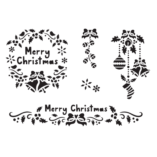 Reusable Stencil - Professional Quality - Christmas Selection #4 - Made in the UK - Food Safe Non Adhesive - White Laser Cut PET Material for Cakes, Cookies, Coffees, Serving Plates