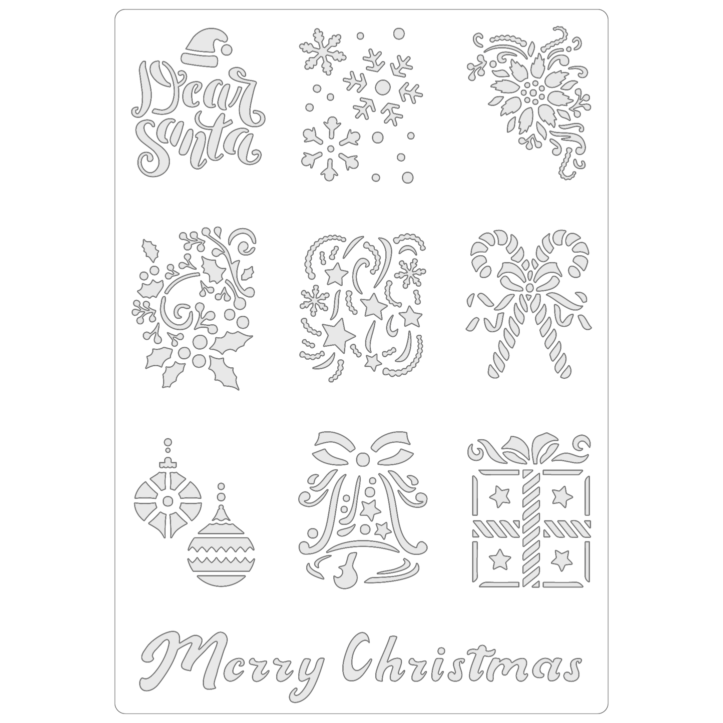 Reusable Stencil - Professional Quality - Christmas Tile Collection - Made in the UK - Food Safe Non Adhesive - White Laser Cut PET Material for Cakes, Cookies, Coffees, Serving Plates