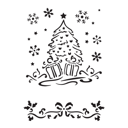 Reusable Stencil - Professional Quality - Christmas Tree #1 - Made in the UK - High Adhesive - Pink Vinyl Material for Glass, Mirrors, Bottles, Tiles, Wood