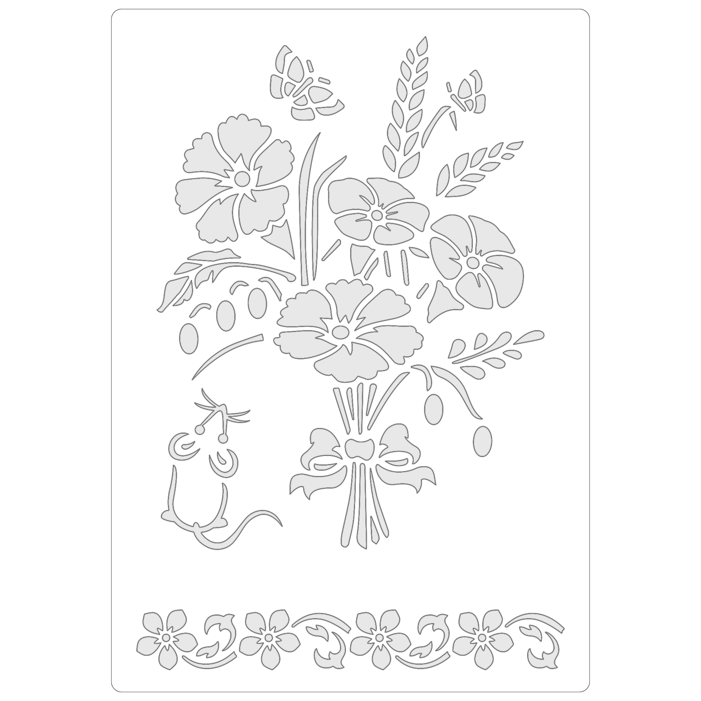 Reusable Stencil - Professional Quality - Countryside Bouquet - Made in the UK - Food Safe Non Adhesive - White Laser Cut PET Material for Cakes, Cookies, Coffees, Serving Plates
