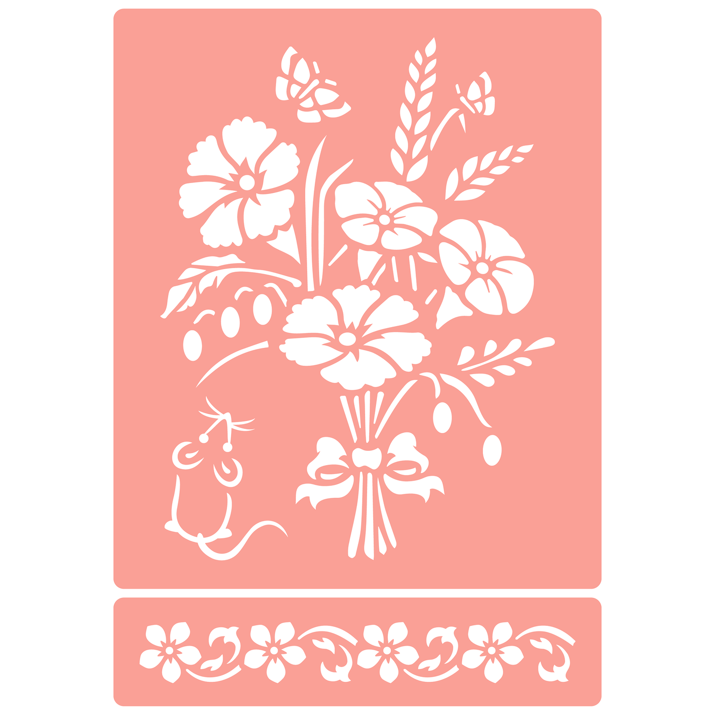 Reusable Stencil - Professional Quality - Countryside Bouquet - Made in the UK - High Adhesive - Pink Vinyl Material for Glass, Mirrors, Bottles, Tiles, Wood