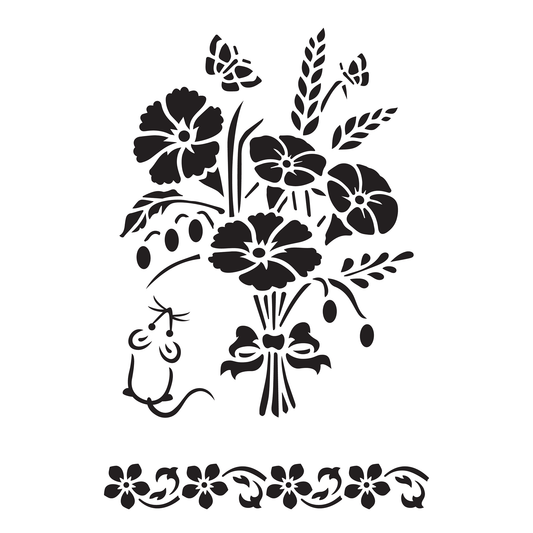 Reusable Stencil - Professional Quality - Countryside Bouquet - Made in the UK - Food Safe Non Adhesive - White Laser Cut PET Material for Cakes, Cookies, Coffees, Serving Plates