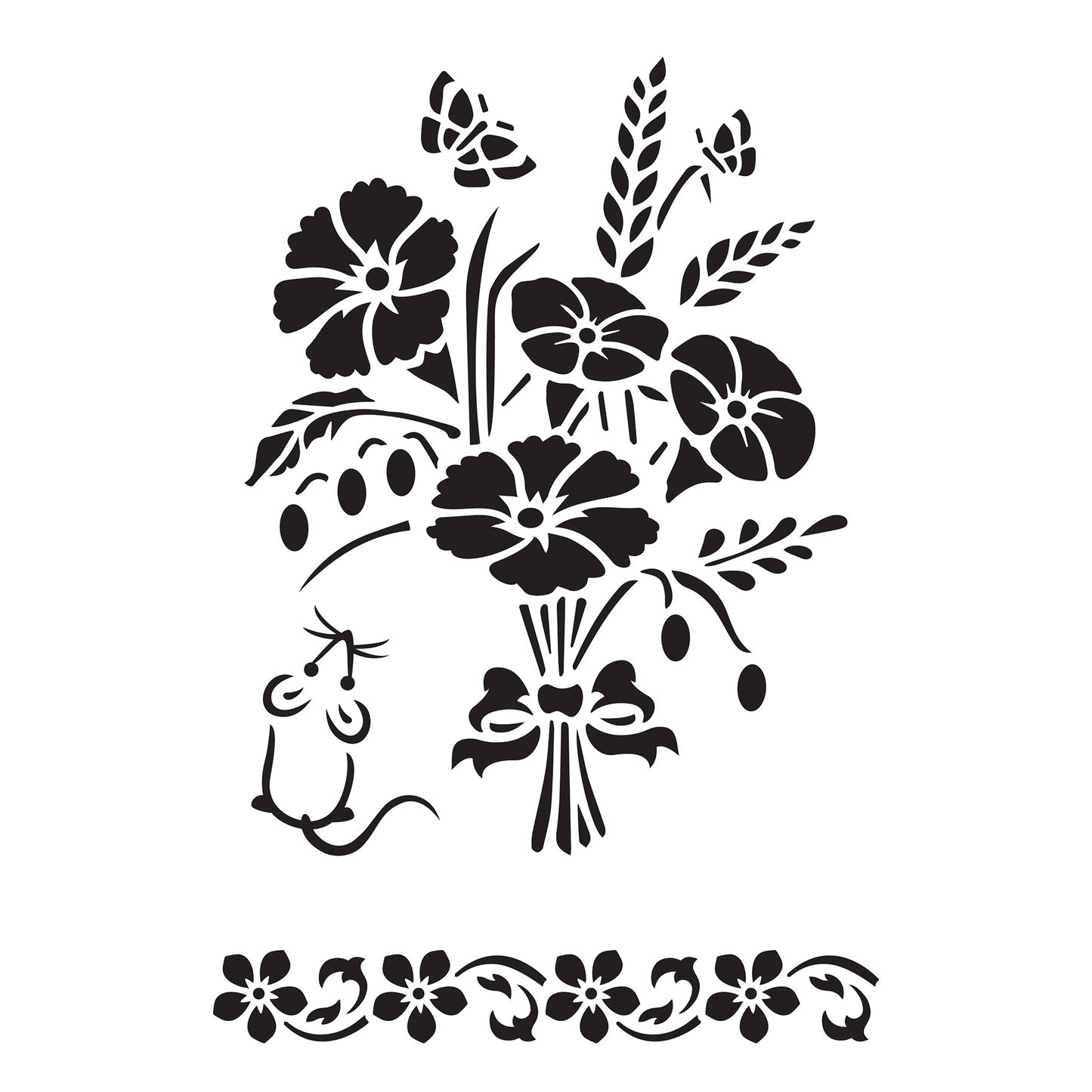 Reusable Stencil - Professional Quality - Countryside Bouquet - Made in the UK - High Adhesive - Pink Vinyl Material for Glass, Mirrors, Bottles, Tiles, Wood