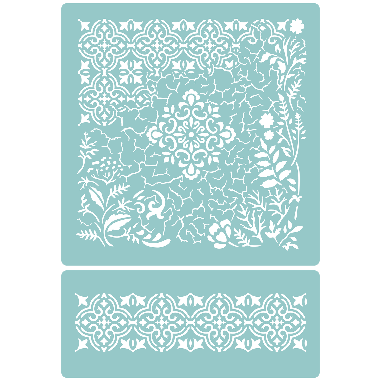 Reusable Stencil - Professional Quality - Crackle & Leaves Mix Media - Made in the UK - Low Adhesive - Blue Vinyl Material for Cardmaking, Canvas, Paper, Interior Decor, Layering
