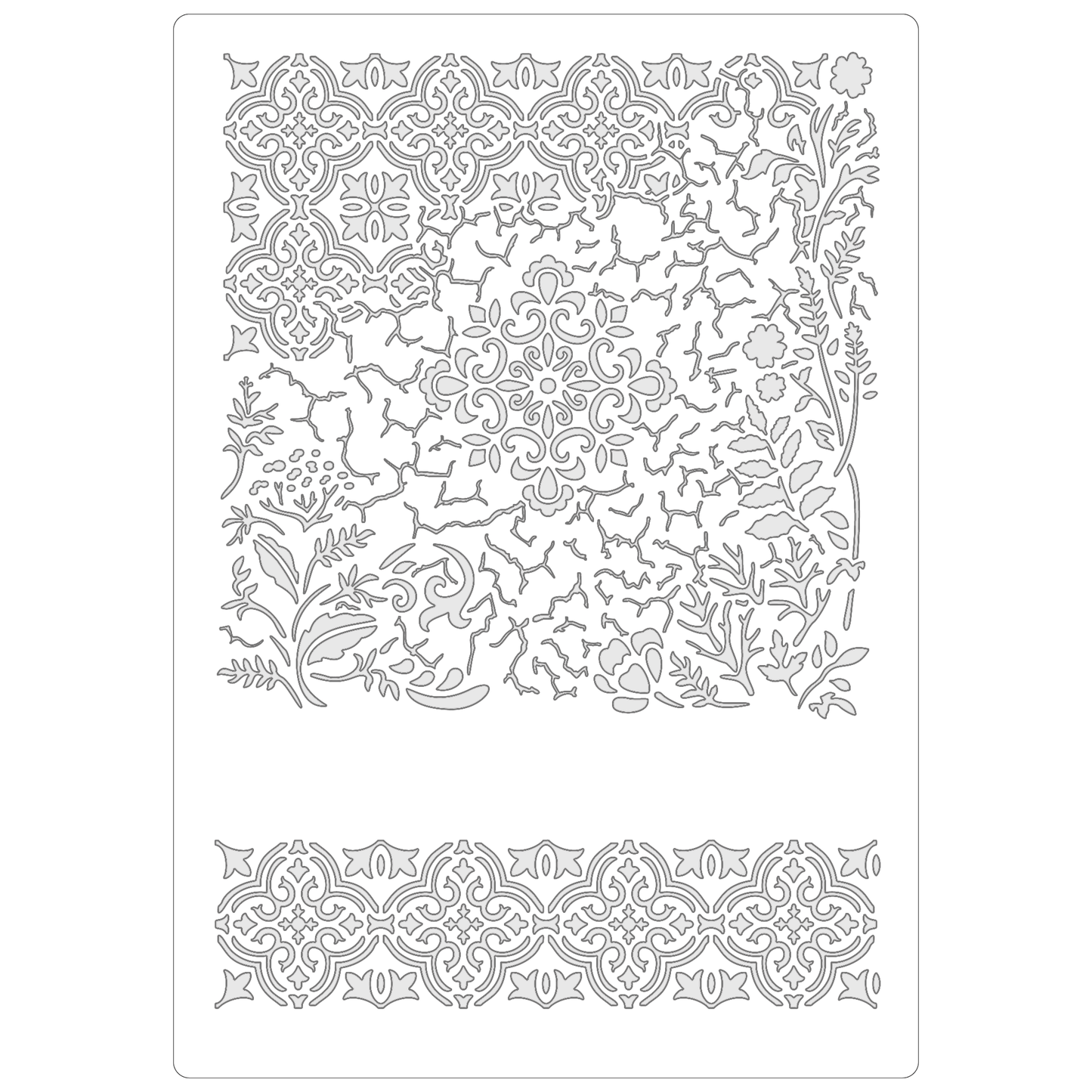Reusable Stencil - Professional Quality - Crackle & Leaves Mix Media - Made in the UK - Food Safe Non Adhesive - White Laser Cut PET Material for Cakes, Cookies, Coffees, Serving Plates