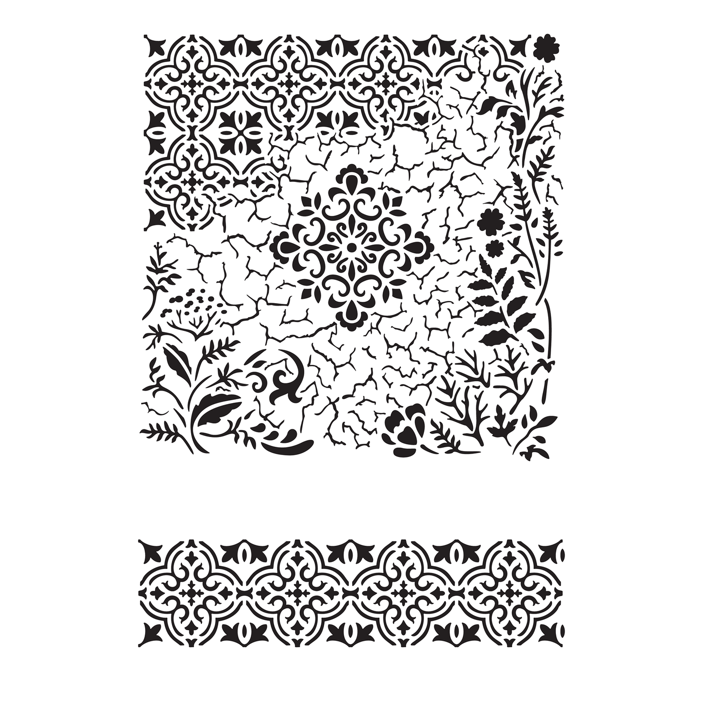 Reusable Stencil - Professional Quality - Crackle & Leaves Mix Media - Made in the UK - High Adhesive - Pink Vinyl Material for Glass, Mirrors, Bottles, Tiles, Wood