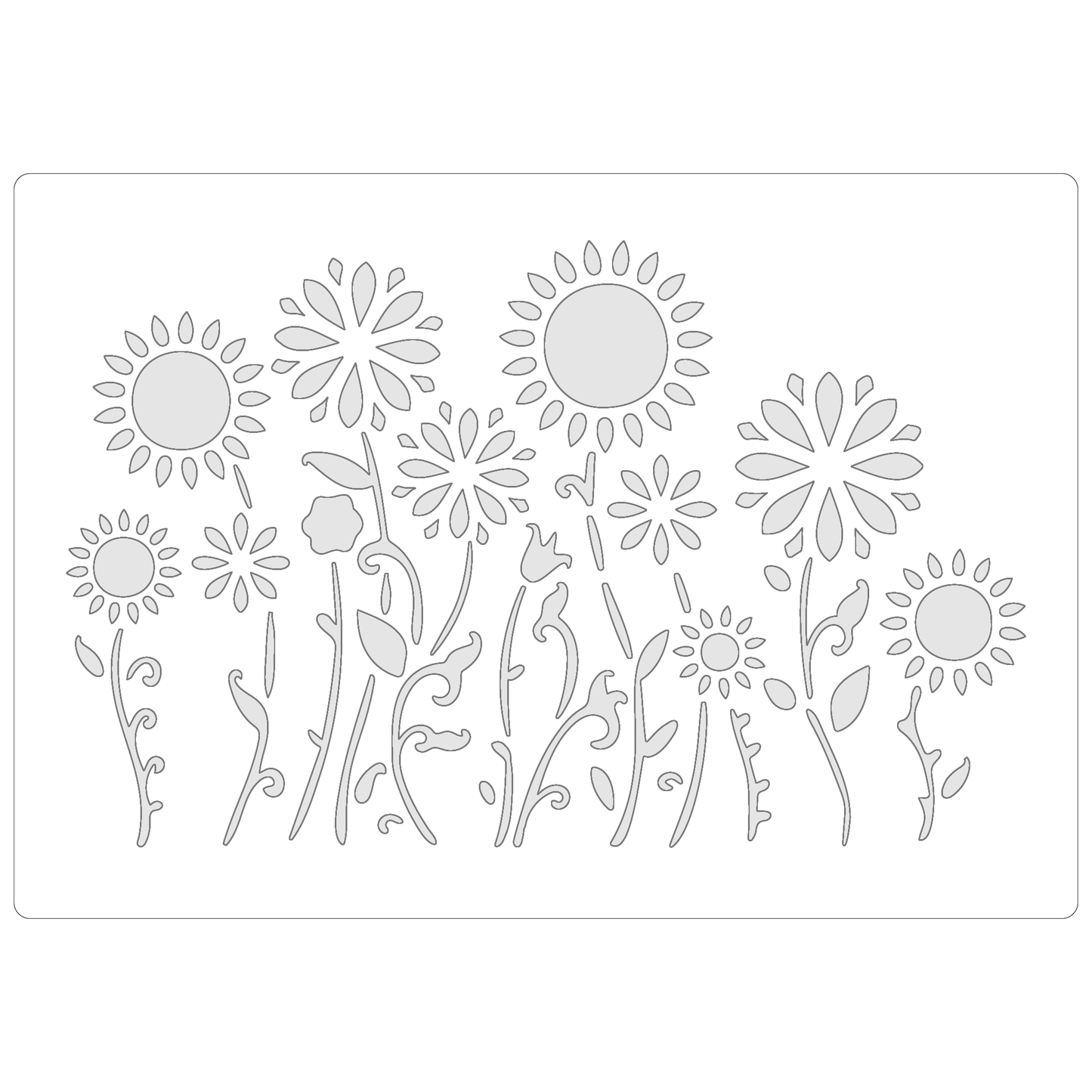 Reusable Stencil - Professional Quality - Crazy Sunflowers - Made in the UK - Food Safe Non Adhesive - White Laser Cut PET Material for Cakes, Cookies, Coffees, Serving Plates