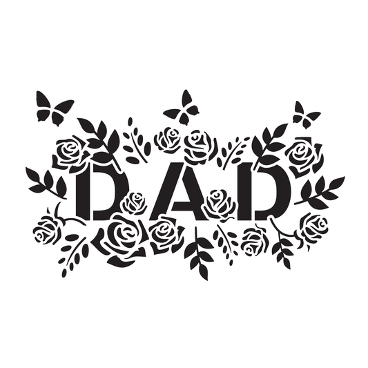 Reusable Stencil - Professional Quality - Dad In Roses - Made in the UK - Food Safe Non Adhesive - White Laser Cut PET Material for Cakes, Cookies, Coffees, Serving Plates