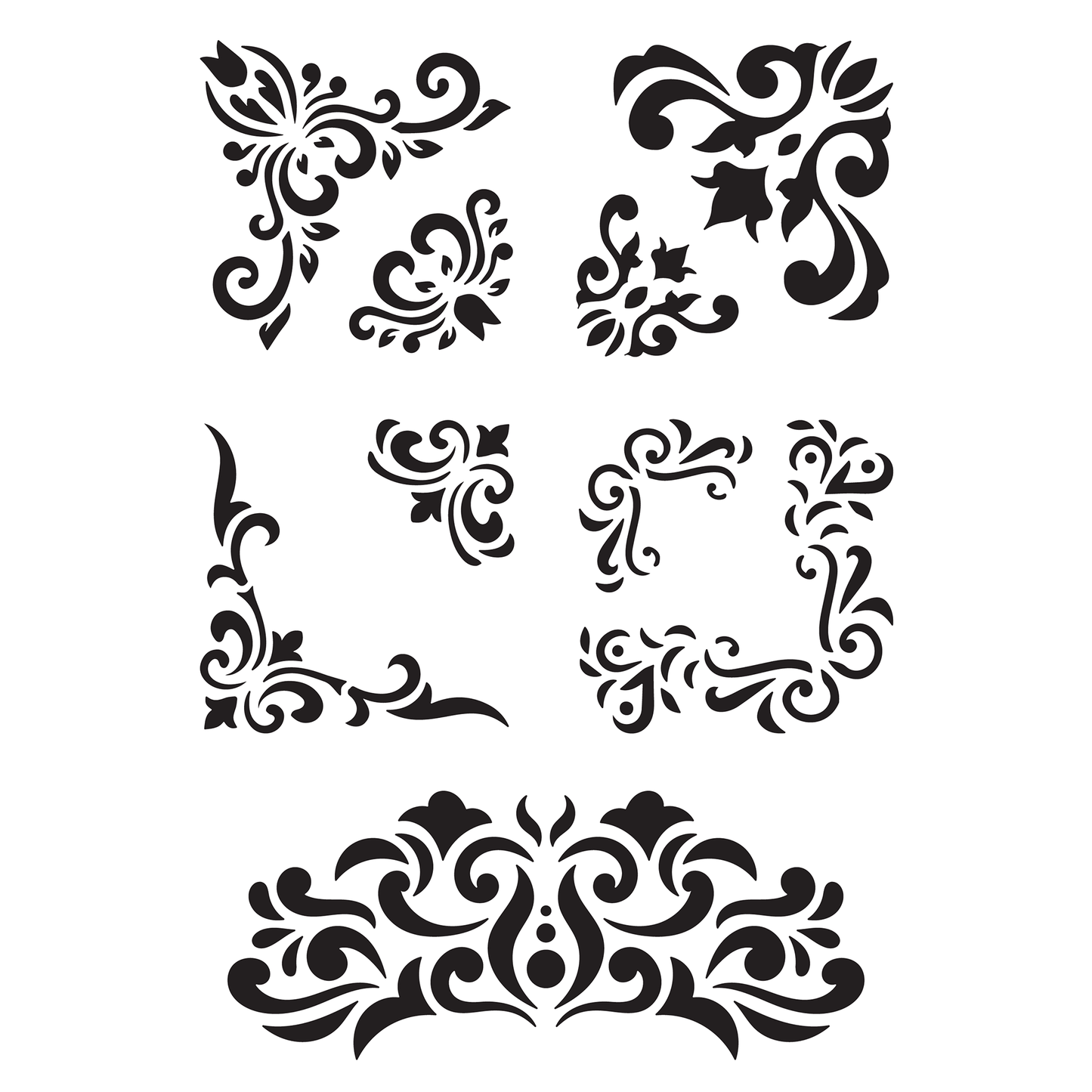 Reusable Stencil - Professional Quality - Damask Corners #2 - Made in the UK - Low Adhesive - Blue Vinyl Material for Cardmaking, Canvas, Paper, Interior Decor, Layering