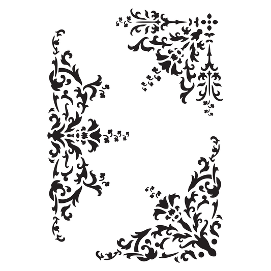 Reusable Stencil - Professional Quality - Damask Ornament Collection - Made in the UK - Food Safe Non Adhesive - White Laser Cut PET Material for Cakes, Cookies, Coffees, Serving Plates