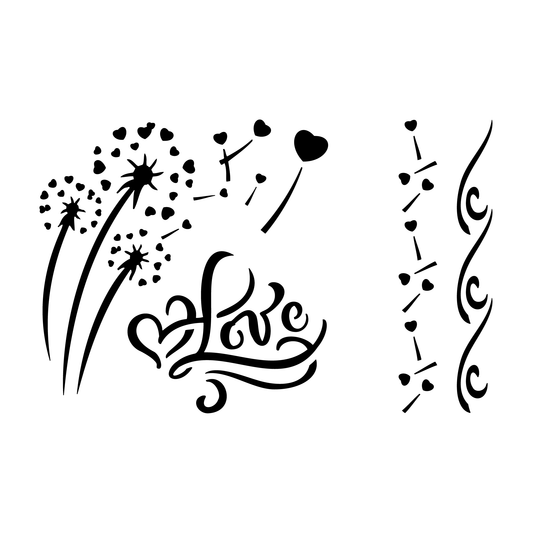 Reusable Stencil - Professional Quality - Dandelion Love - Made in the UK - Food Safe Non Adhesive - White Laser Cut PET Material for Cakes, Cookies, Coffees, Serving Plates